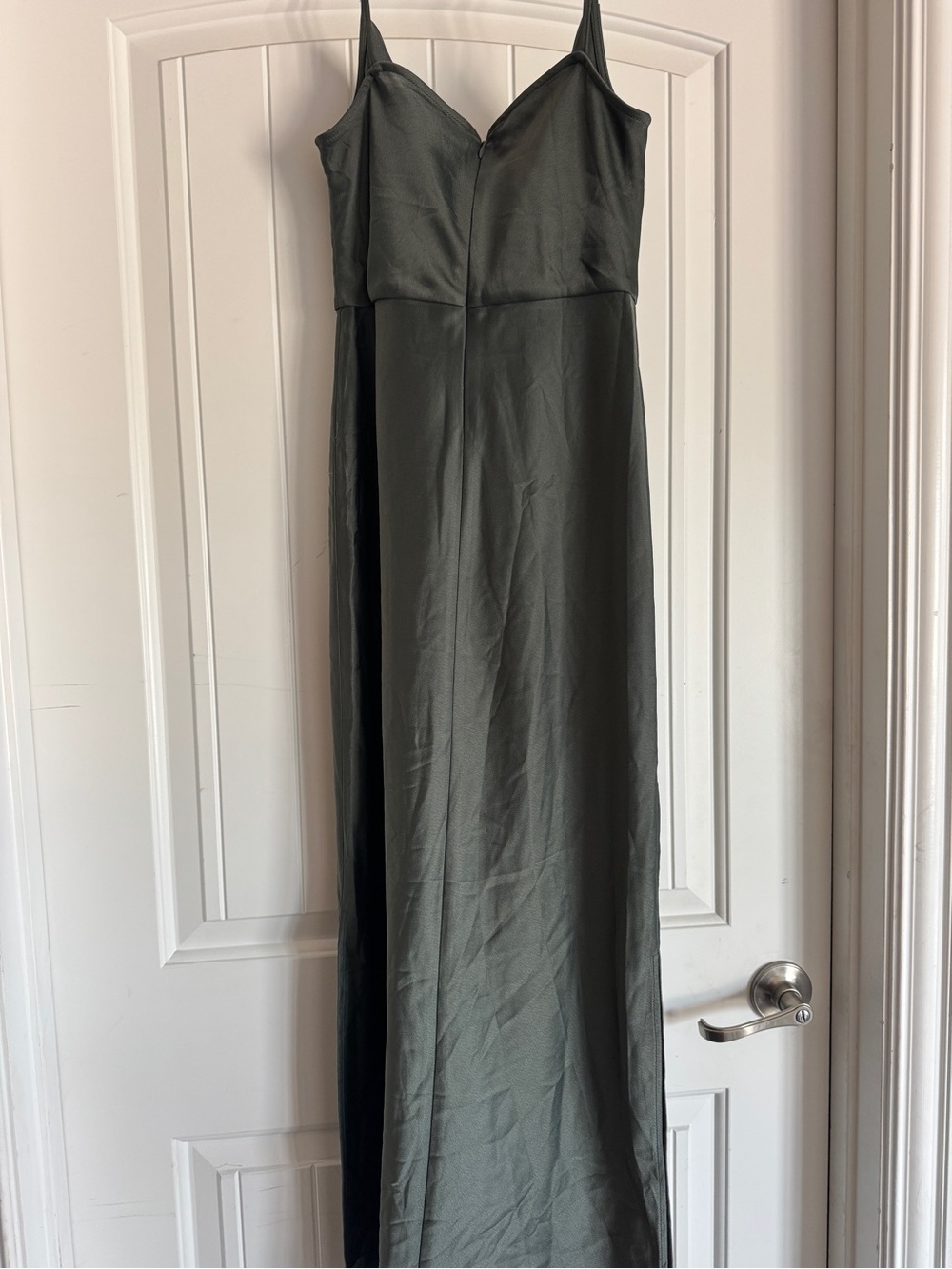 BHLDN Olive Satin Slip Maxi Dress with Adjustable Straps